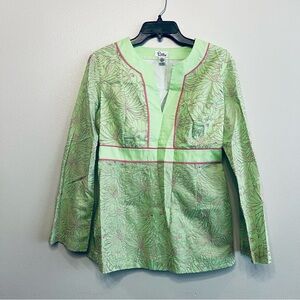 Lilly Pulitzer Vintage Lime Green Tunic Raised Embroidered Pink Lion Size Medium